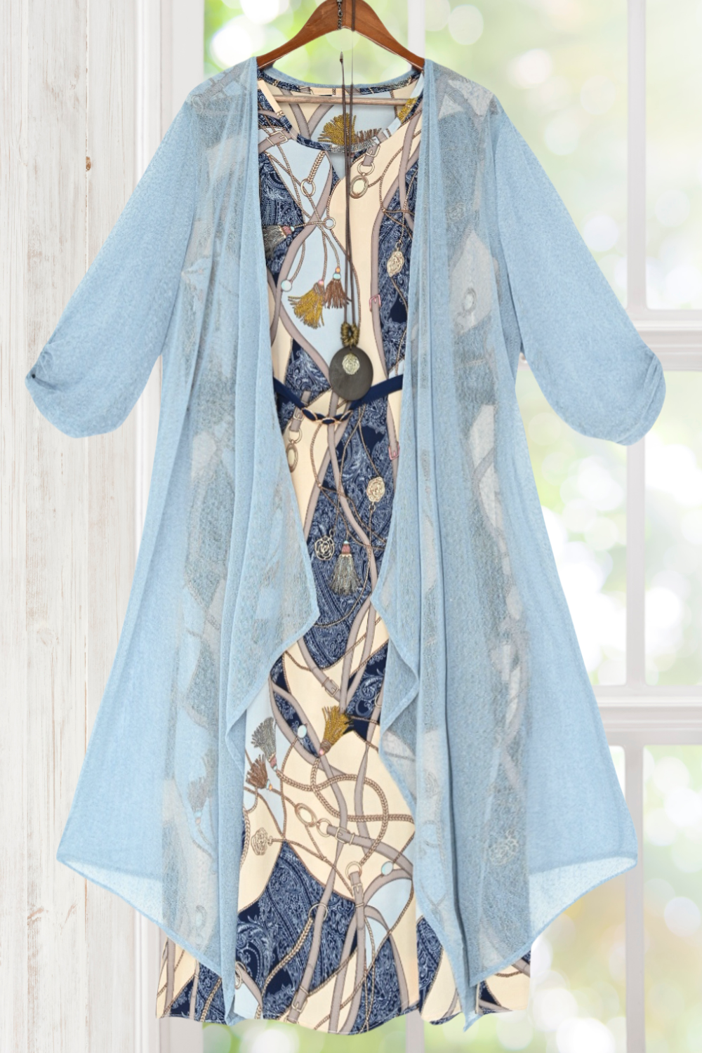 Mary Light Blue Dress And Cardigan Set